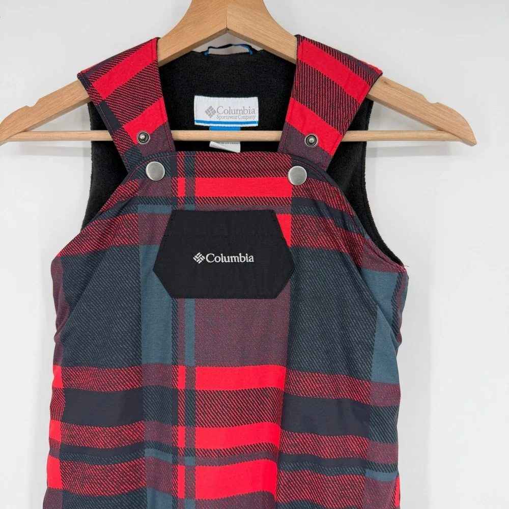 Columbia Toddler Plaid Snow Overalls Bib Pants‎ Fleece Lined 4T Red Gray